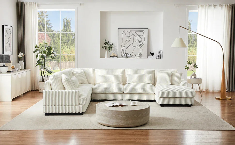 Sectional Sofa U Shaped Oversized With Chaise Beige - Furniture Home Direct