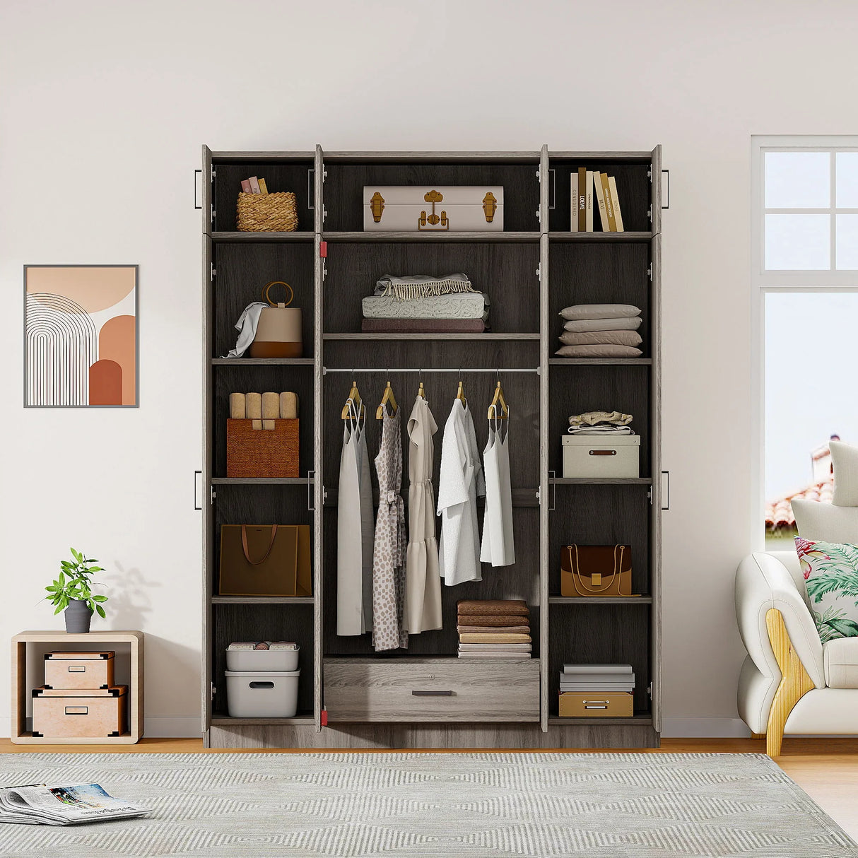 Contemporary 4 Door Wardrobe With 1 Drawer And Top Cabinet - Furniture Home Direct