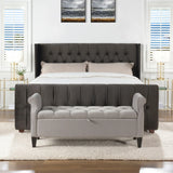 David - King Tufted Wingback Bed - Dark Charcoal Gray - Furniture Home Direct
