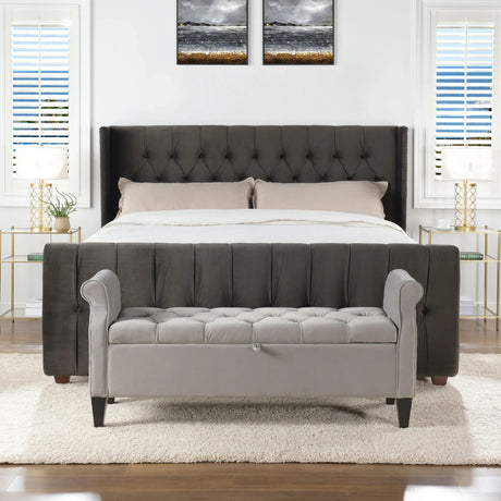David - King Tufted Wingback Bed - Dark Charcoal Gray - Furniture Home Direct