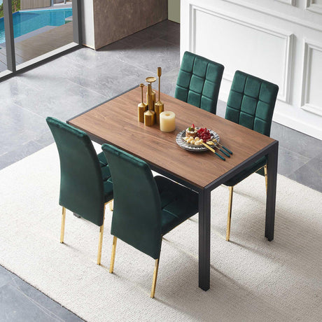 5 Pieces Dining Set Including Velvet High Back Golden Color Legs Nordic Dining Chair & Creative Design Dining Table - Furniture Home Direct