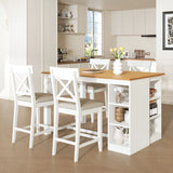 Solid Wood Farmhouse Counter Height Dining Table Set With 3 Tier Storage Shelves - Furniture Home Direct