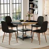 Dining Set Round Table With 4 Chairs Wood Top Black - Furniture Home Direct