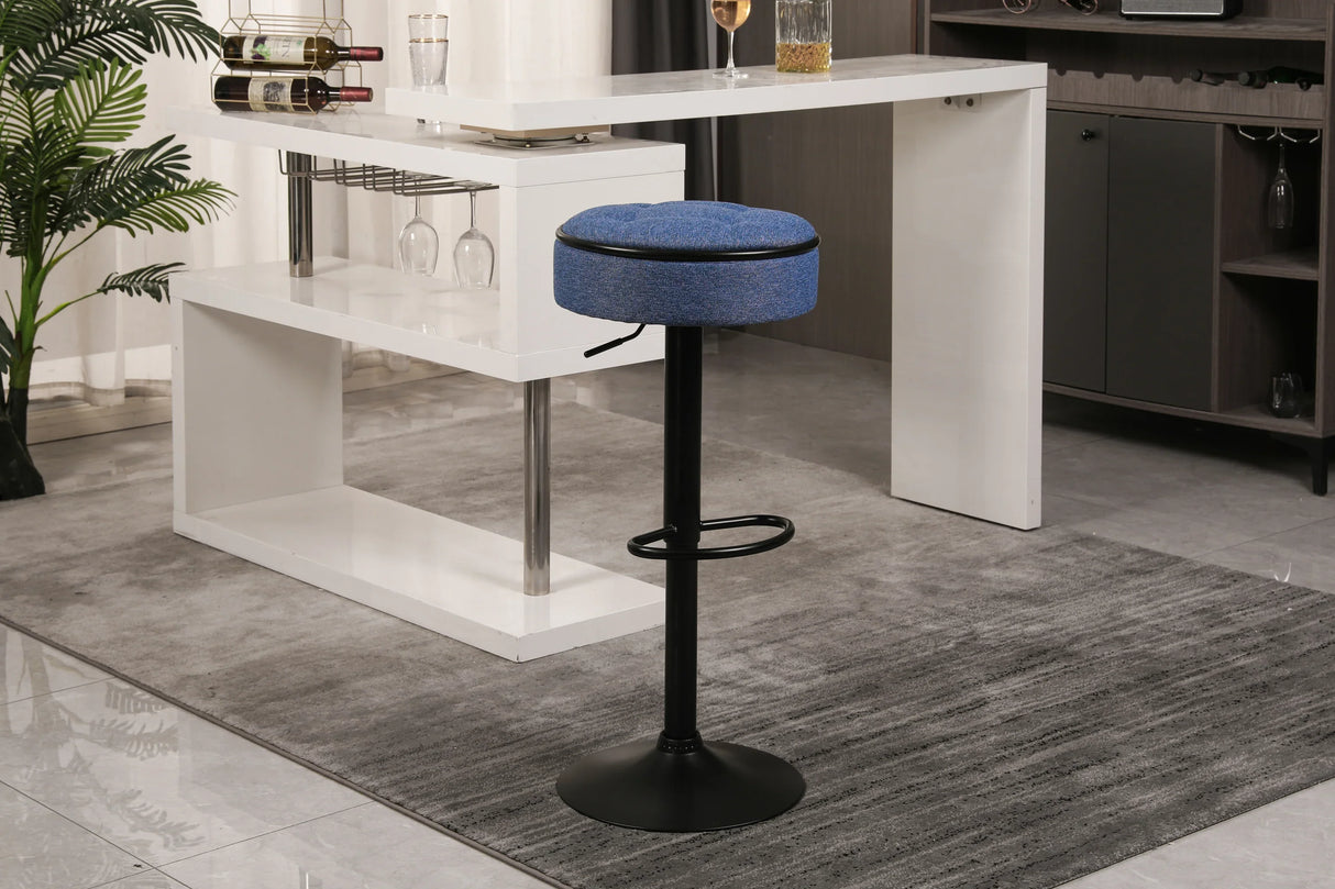 Counter Stool Set Round Upholstered Bar Stools Kitchen Blue - Furniture Home Direct