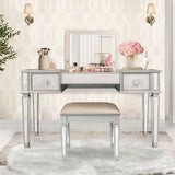 Mirrored Vanity Desk With Drawers And Stool, Flip Up Dressing Table Set For Makeup Room - Furniture Home Direct