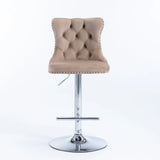 Bar Stool Set Swivel Tufted Velvet Chrome Base Khaki - Furniture Home Direct