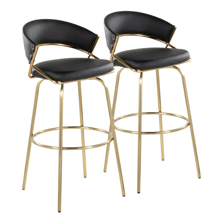 Jie - Fixed Height Contemporary Barstool With Swivel With Round Footrest (Set of 2) - Furniture Home Direct