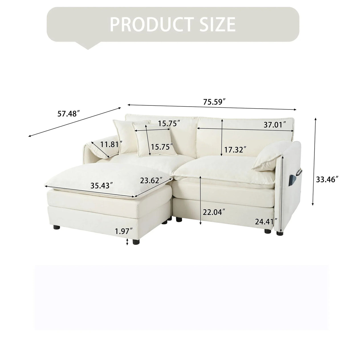 Modern Comfy Deep Seat Modular Sectional Sofa Cloud Couch With Ottoman - Furniture Home Direct