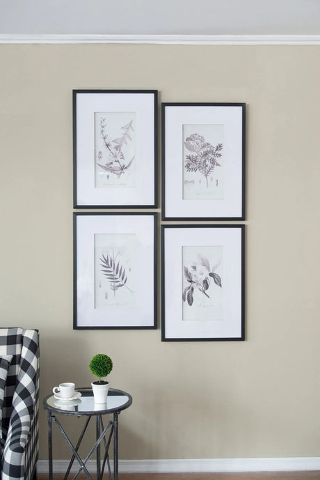 Botanical Wall Art Prints, Home Decor For Living Room Dining Room, Bedroom, Hallway (Set of 4) - White / Black - Furniture Home Direct