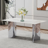 Dining Table Modern Faux Marble Top Chrome Base White - Furniture Home Direct