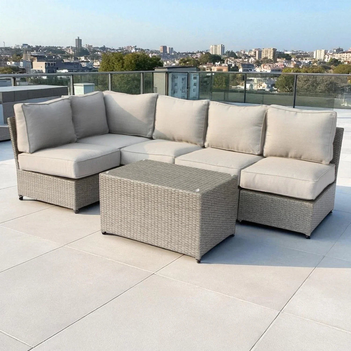 Comfortable Modern Patio Rattan Sectional Set With Cushions - Furniture Home Direct