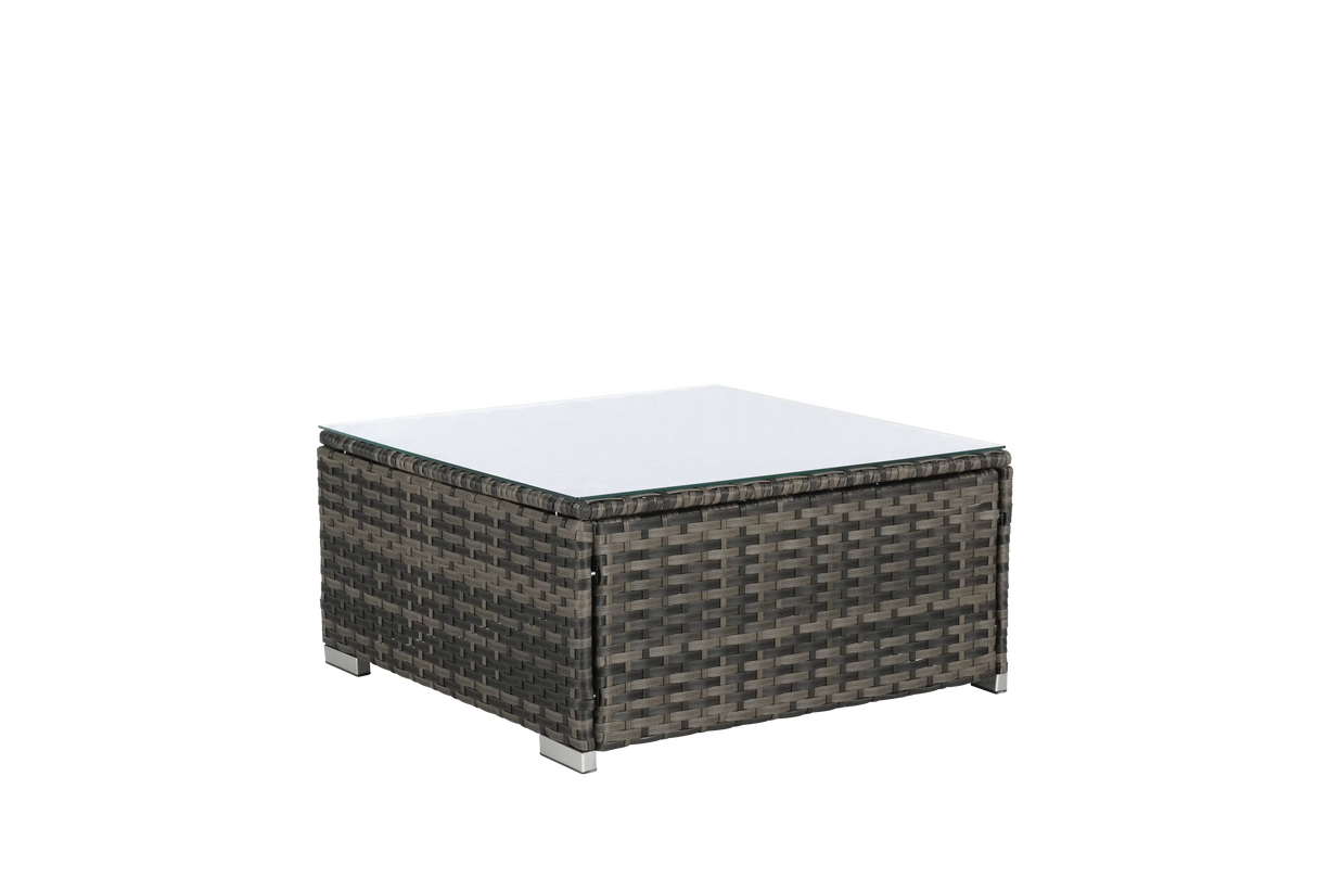 Wicker Outdoor Sectional Set with Curved Ottoman & Glass Top Table - Furniture Home Direct