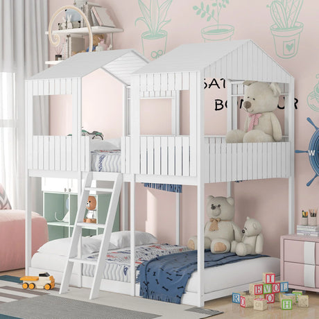 Bunk Bed With Roof, Window, Guardrail, Ladder - Furniture Home Direct