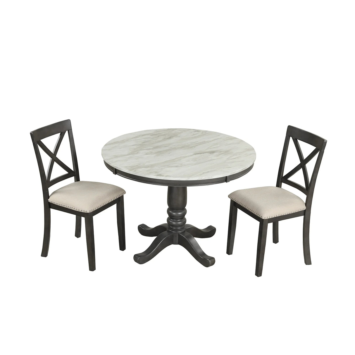Dining Set Marble Table With Upholstered Chairs Gray - Furniture Home Direct