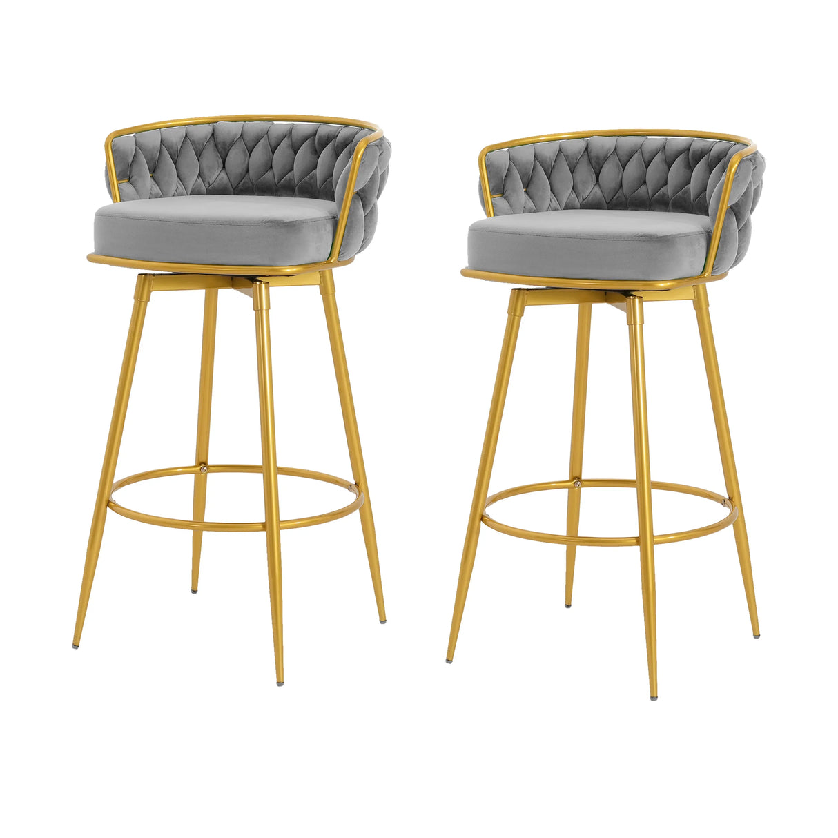 Bar Stools Set Of 2 Swivel Counter Height Gold Frame Grey - Furniture Home Direct