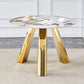 Marble Grained Stone Round Table Three - Legged Round Table With Stainless Steel Plated Legs Natural Healthy And Environmentally Friendly Round Table - Furniture Home Direct