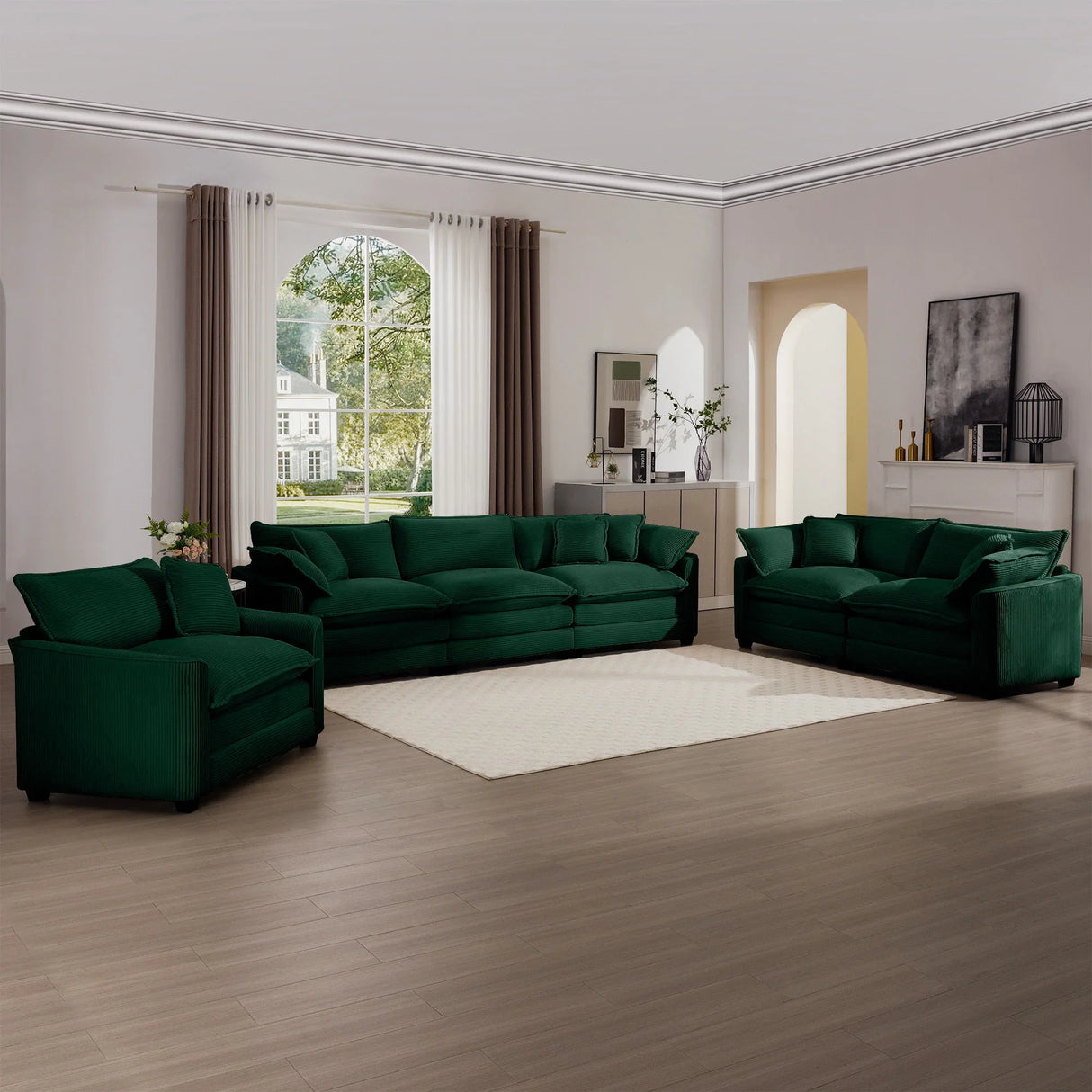 Elegant Corduroy Oversized Sectional Sofa Set With Deep Seats And Flexible Layout - Furniture Home Direct