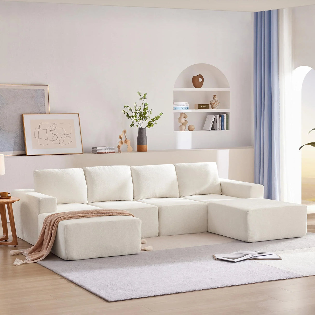 Modular U Shaped Sectional With Ottomans, Luxury Cloud Floor Couch With Deep Seat Fully Compressed Upholstered Sofa - Furniture Home Direct