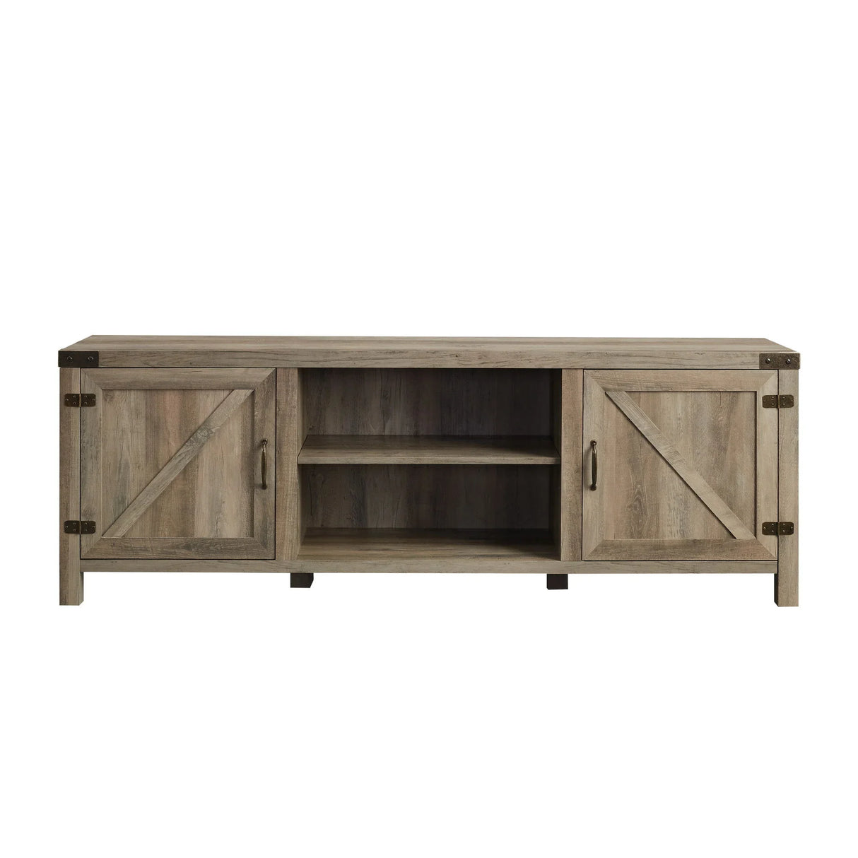 Rustic Farmhouse Double Barn Door 70" TV Stand For 80" TVs With Center Shelves - Furniture Home Direct