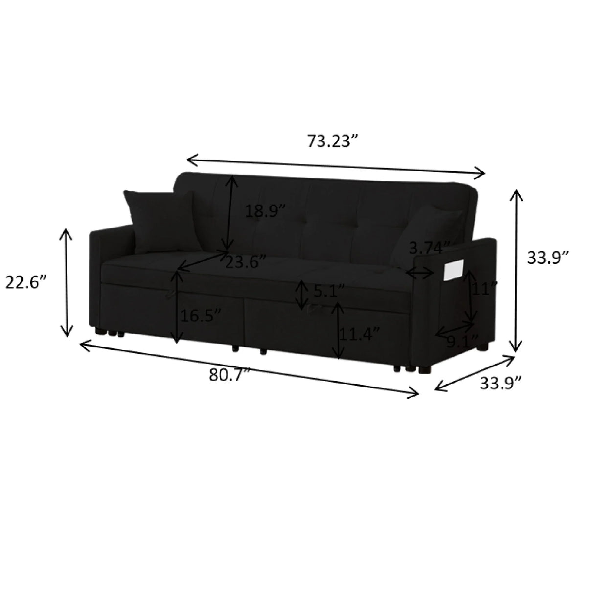 3 In 1 Convertible Sleeper Sofa Bed, Reclining Backrest, Pillows, Pockets - Furniture Home Direct