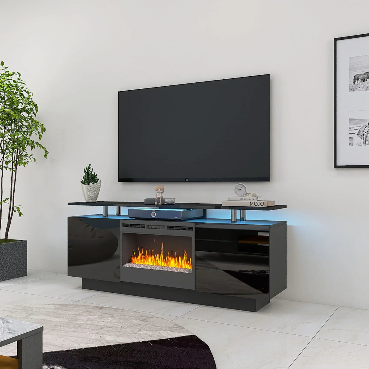 Large TV Cabinet With Fireplace Can Heating Change Color 9 Models 8 Levels Have LED Light - Black - Furniture Home Direct