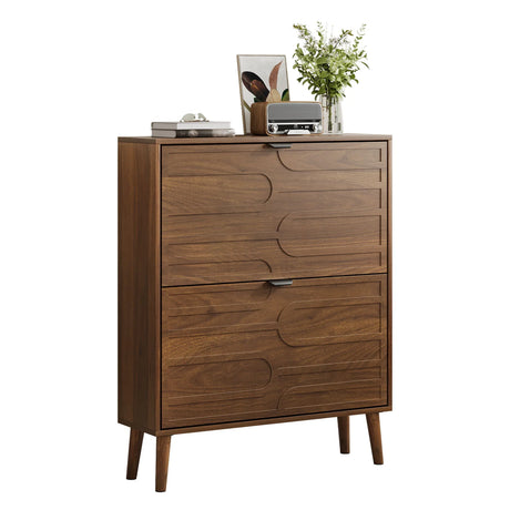 Medieval - Independent Shoe Cabinet With 2 Flip Drawers - Walnut - Furniture Home Direct