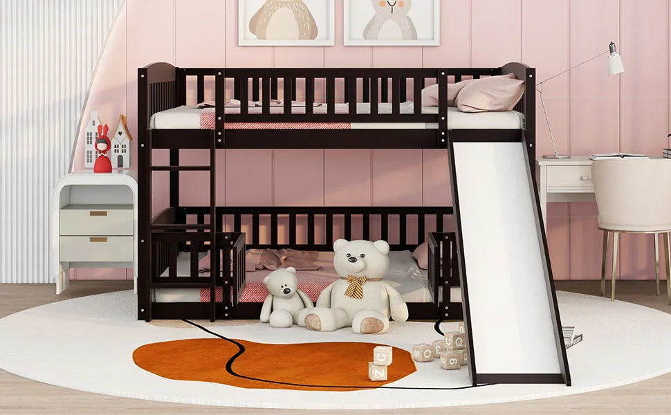 Low Bunk Bed With Slide, Fence And Ladder - Furniture Home Direct