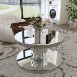 Luxury Double Tier Round Mirror Coffee & End Table With Fluted Glass Modern Sofa Side Table - Silver / Glass - Furniture Home Direct