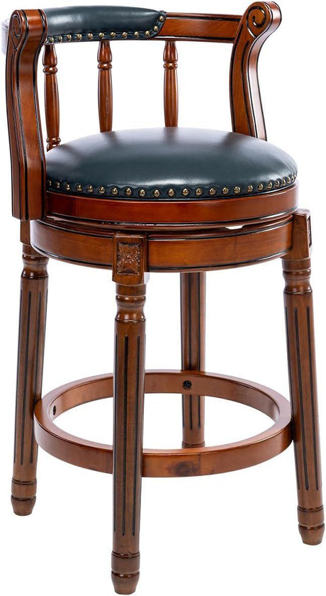 Swivel Cow Top Leather Wooden Bar Stool, 360 Degree Swivel Bar Height Chair With Backs For Home Kitchen Counter - Furniture Home Direct