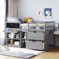 Low Loft Bed With Rolling Desk, Shelf And Drawers - Furniture Home Direct
