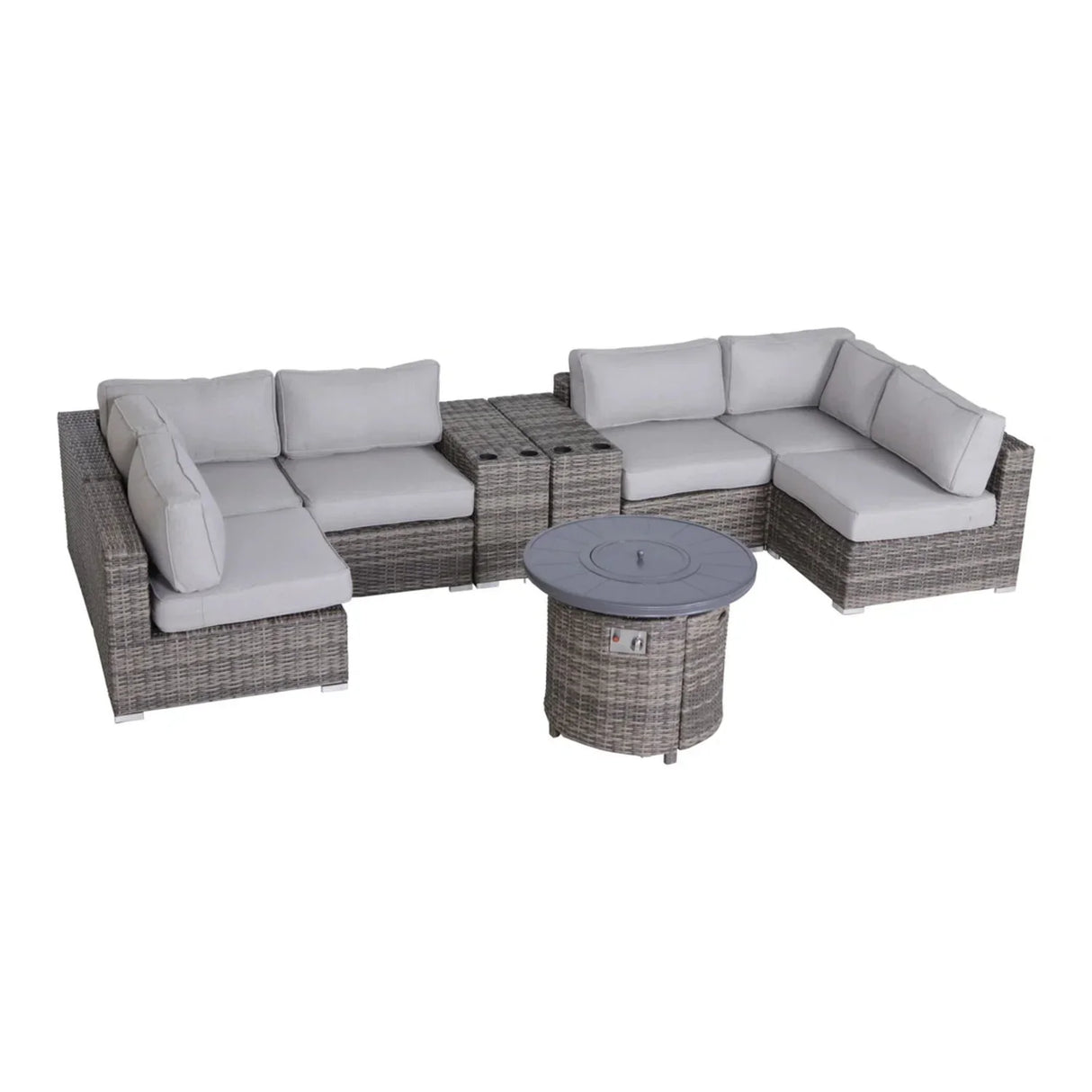 Wicker Outdoor Lounge Set With Cushions And Fire Pit - Furniture Home Direct