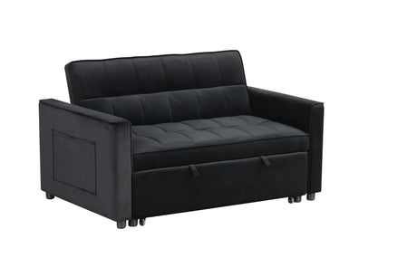 Maeve - Velvet Convertible Sleeper Loveseat With Tufting and Side Pocket - Black - Furniture Home Direct