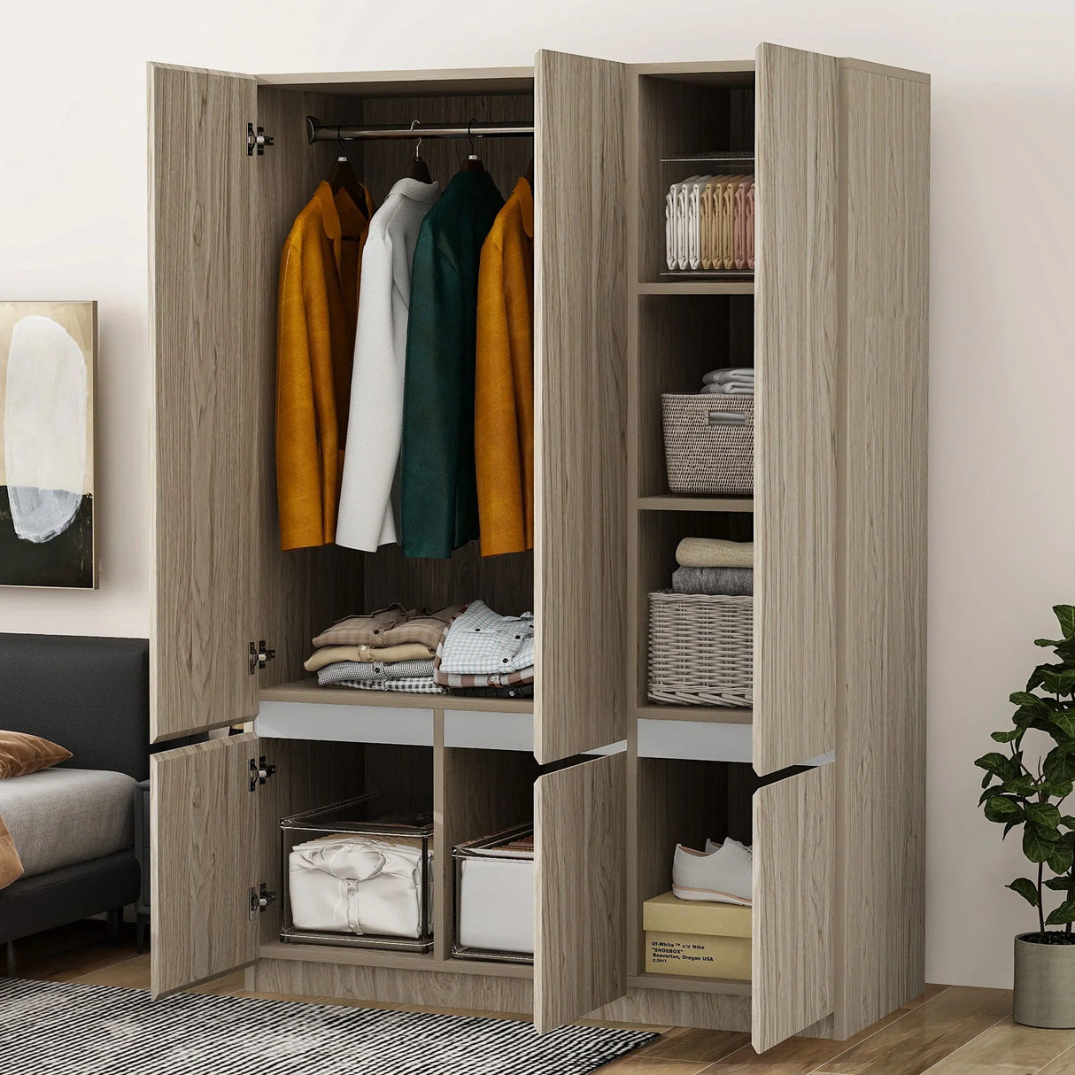 6 Doors Wardrobe Storage For Bedroom - Furniture Home Direct