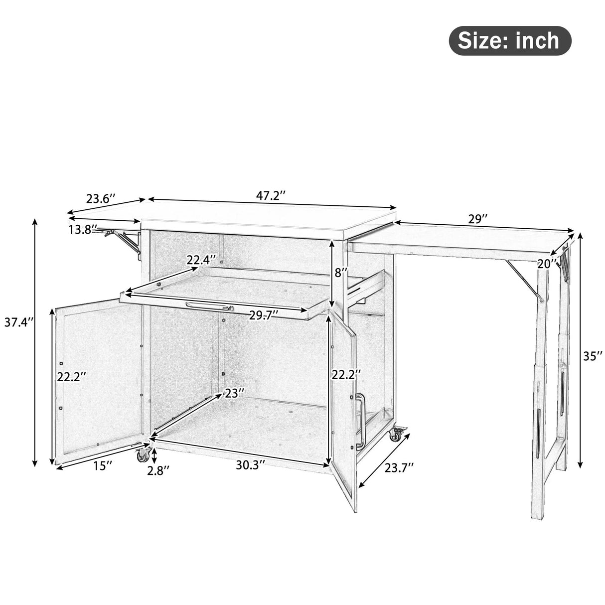 Versatile Outdoor Cabinet With Folding & Expandable Work Surfaces, Ample Storage Space, And Lockable Wheels - Matte Black - Furniture Home Direct
