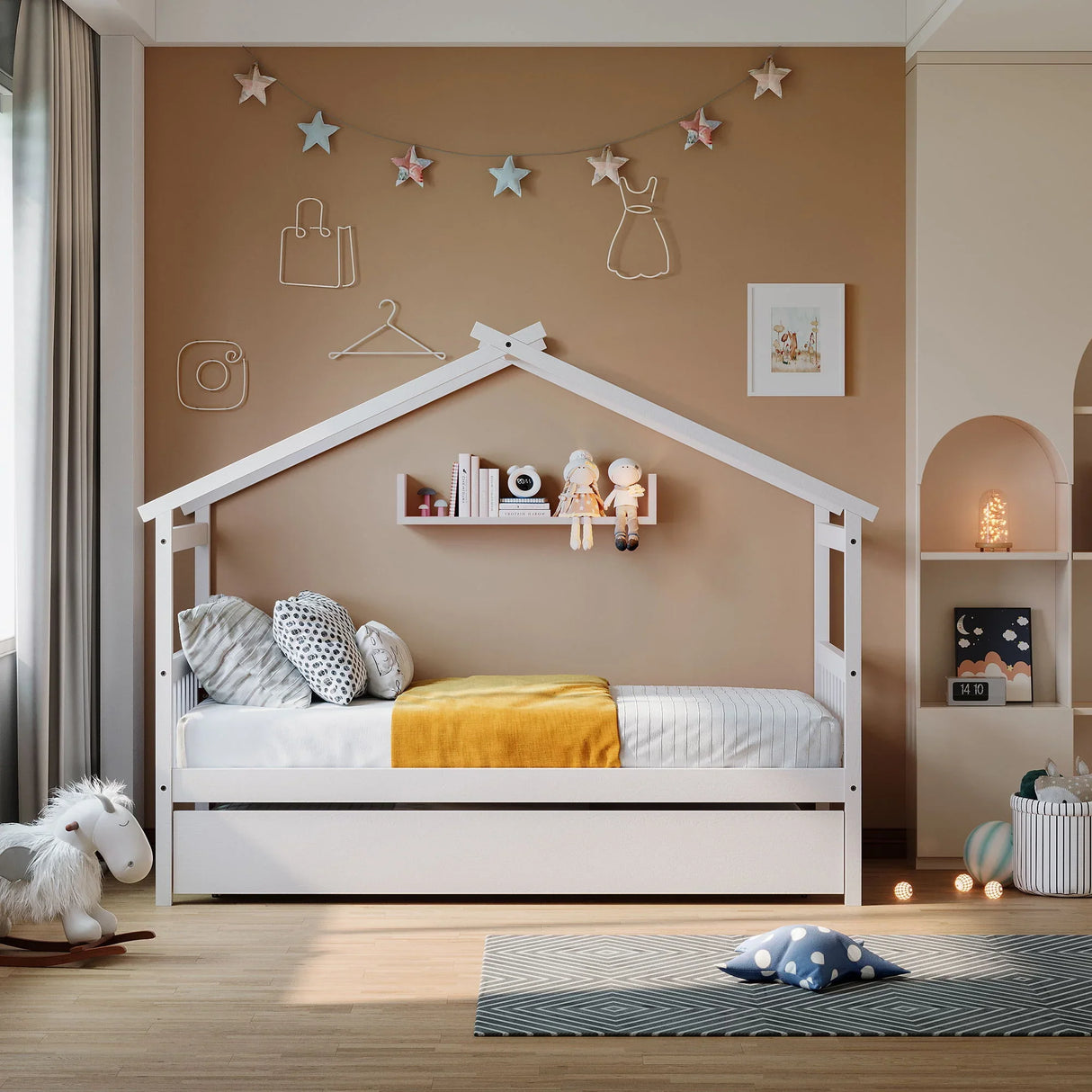 Wooden House Bed With Twin Size Trundle - Furniture Home Direct