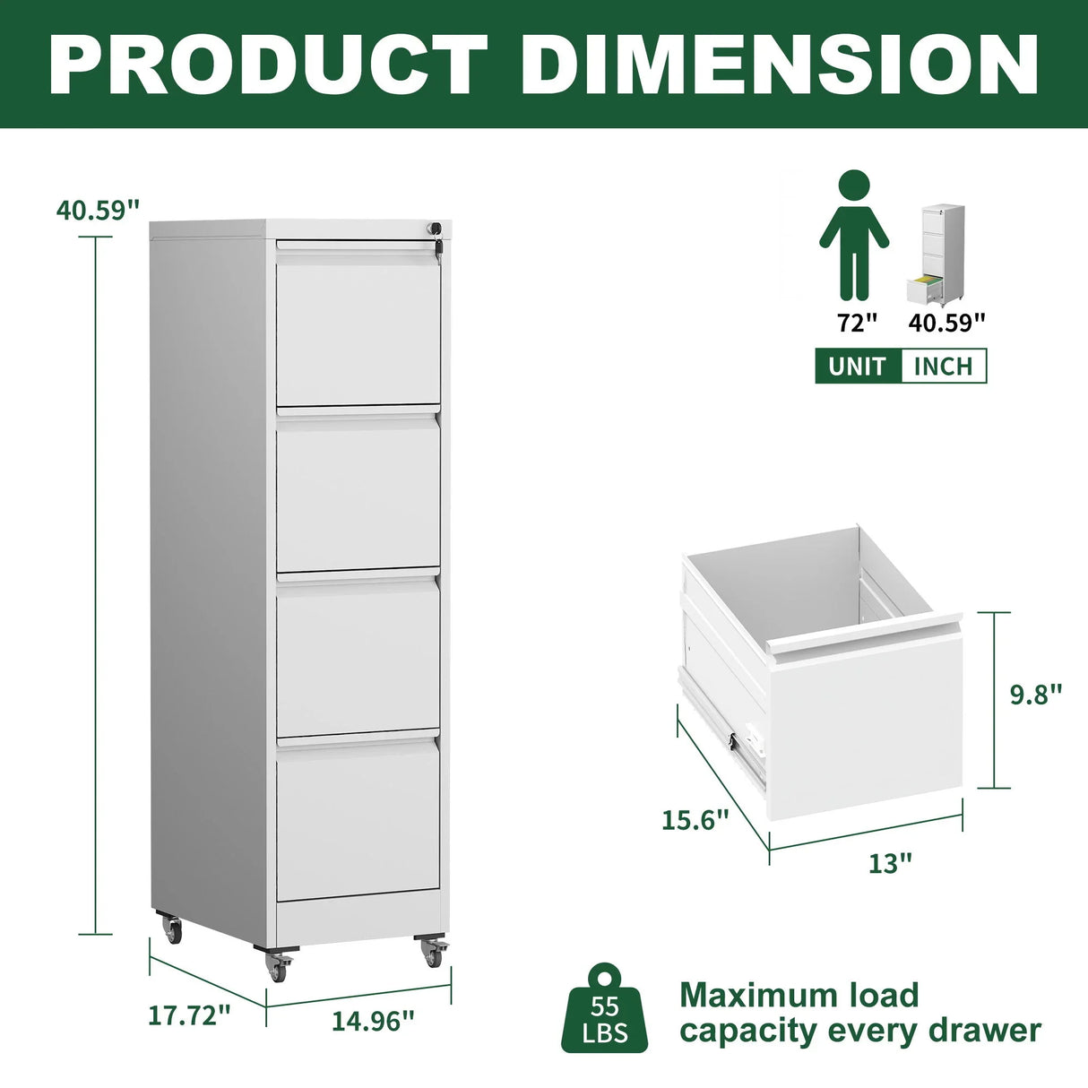 Drawer Metal Locking Vertical File Cabinet With Wheels Heavy Duty Lockable Storage - Furniture Home Direct