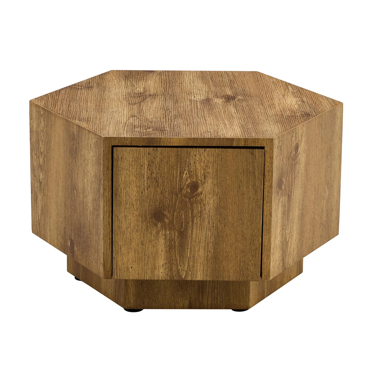 Coffee Table Hexagonal Drawer Unit Sleek Natural Wood - Furniture Home Direct