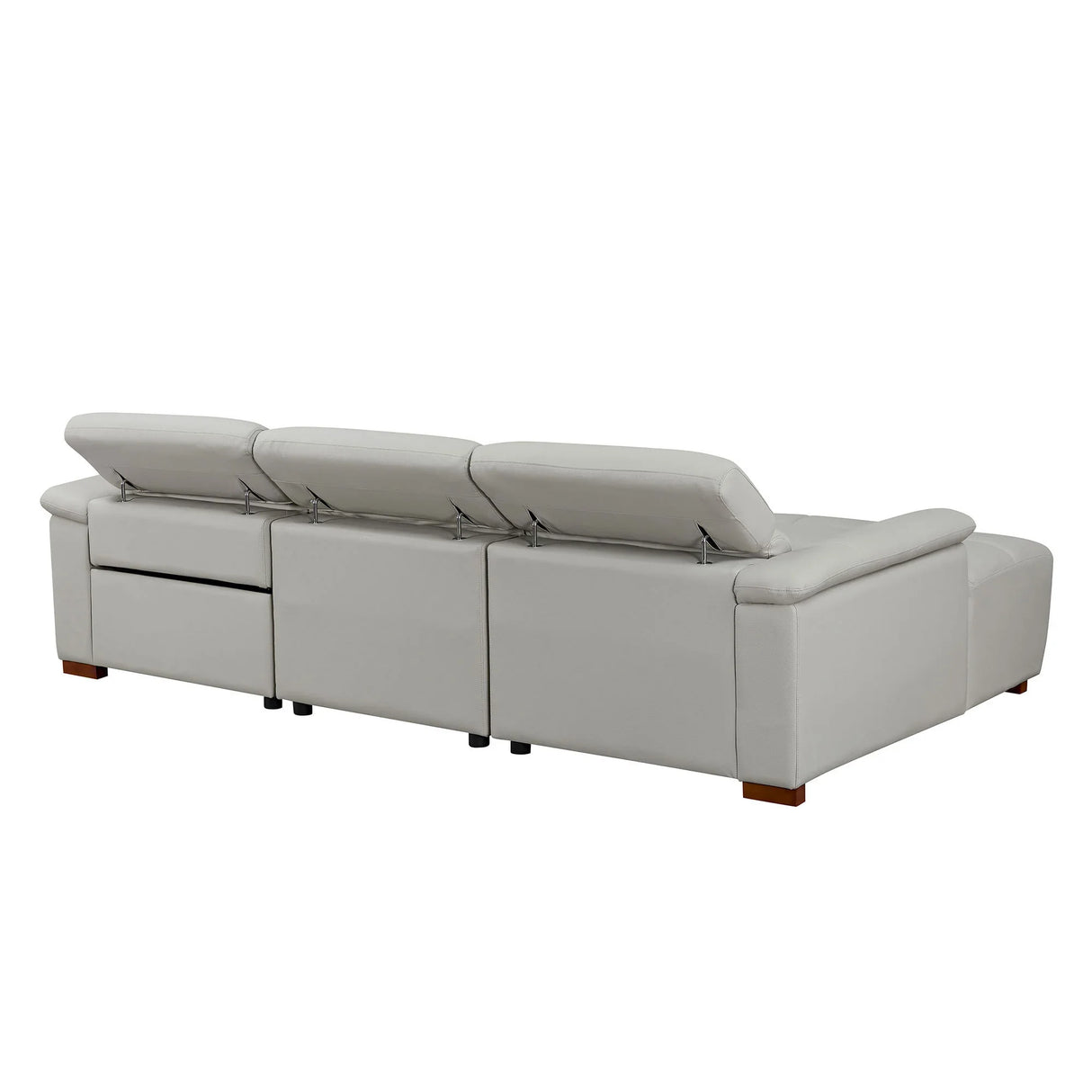 Genuine Leather Power Reclining Sectional - Light Gray - Furniture Home Direct
