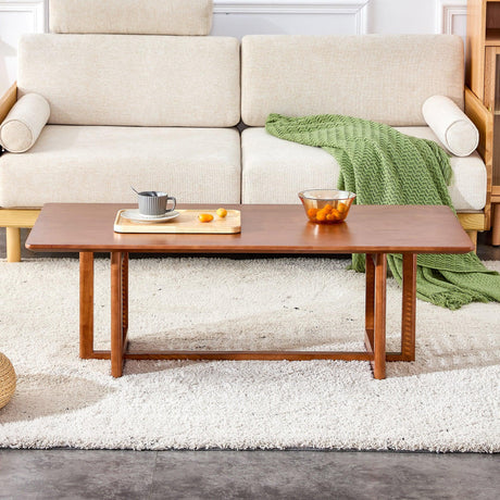 Coffee Table Solid Wood With Rattan Panel Sides Walnut - Furniture Home Direct