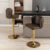 Bar Stools Swivel Tufted Faux Leather Set of 2 Brown - Furniture Home Direct
