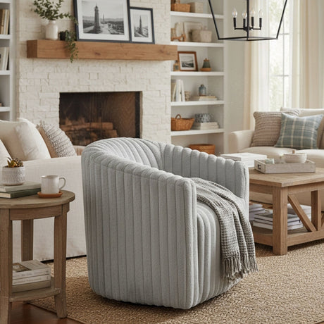Alexa Barrel Swivel Chair 360 Degree Grey Wale Cord Fabric