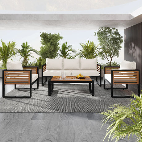 4 Piece Outdoor Conversation Set - Beige - Furniture Home Direct