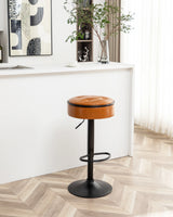 Bar Stool Round Tufted PU Leather Adjustable Height Brown - Furniture Home Direct