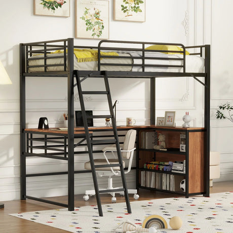 Loft Bed & 3 Layers Of Shelves And L-Shaped Desk - Furniture Home Direct