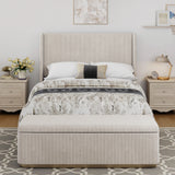 King Bed Corduroy Upholstered Storage Ottoman Light Grey - Furniture Home Direct