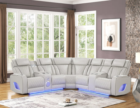 Fortuner Modern Power Reclining Sectional with Bluetooth and LED - Beige - Furniture Home Direct