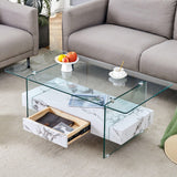 Modern 2 Tier Square Coffee Table, Elegant Marble Pattern - Furniture Home Direct