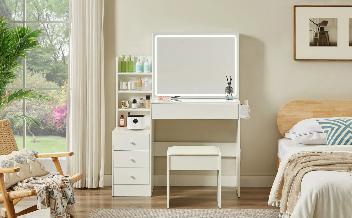 Vanity Table With LED Mirror And Built In Storage White - Furniture Home Direct