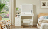 Vanity Table With LED Mirror And Built In Storage White - Furniture Home Direct