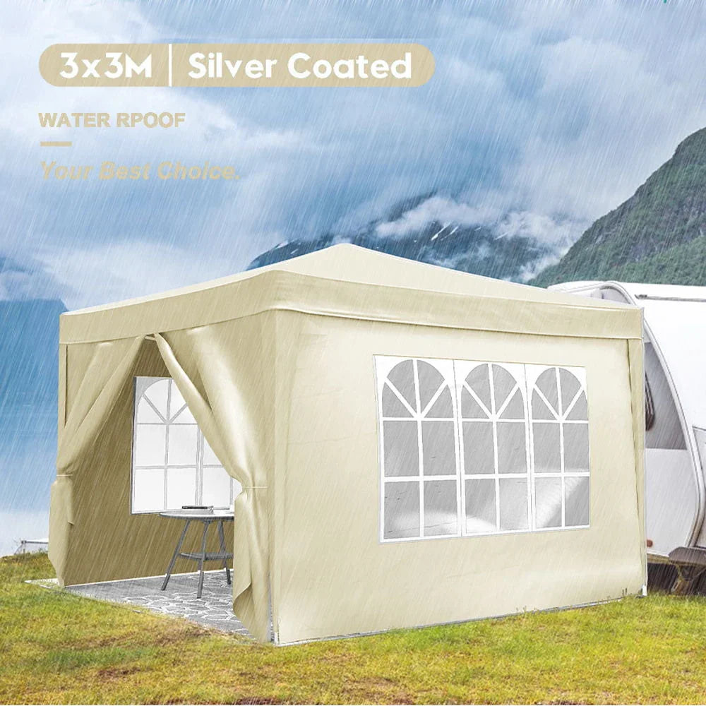 10'X10' Folding Canopy With 4 Removable Sidewalls Outdoor Event Shelter UPF 50+ Gazebo Portable Tents For Parties Beach Camping Wedding Ez Pop Up Canopy 4 Pieces Weight Bag + Carry Bag - Furniture Home Direct